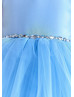 Beaded Blue Satin Tulle Heart Back Flower Girl Dress Beaded Blue Satin Tulle Heart Back Flower Girl Dress